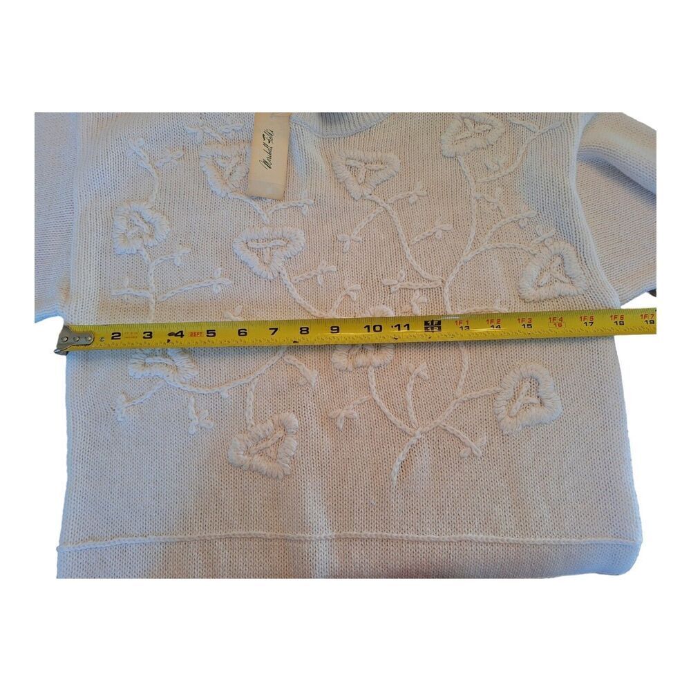 VINTAGE Sweater Marshall Fields Knit Embroidered Short Sleeve Spring Pullover S - Picture 10 of 12